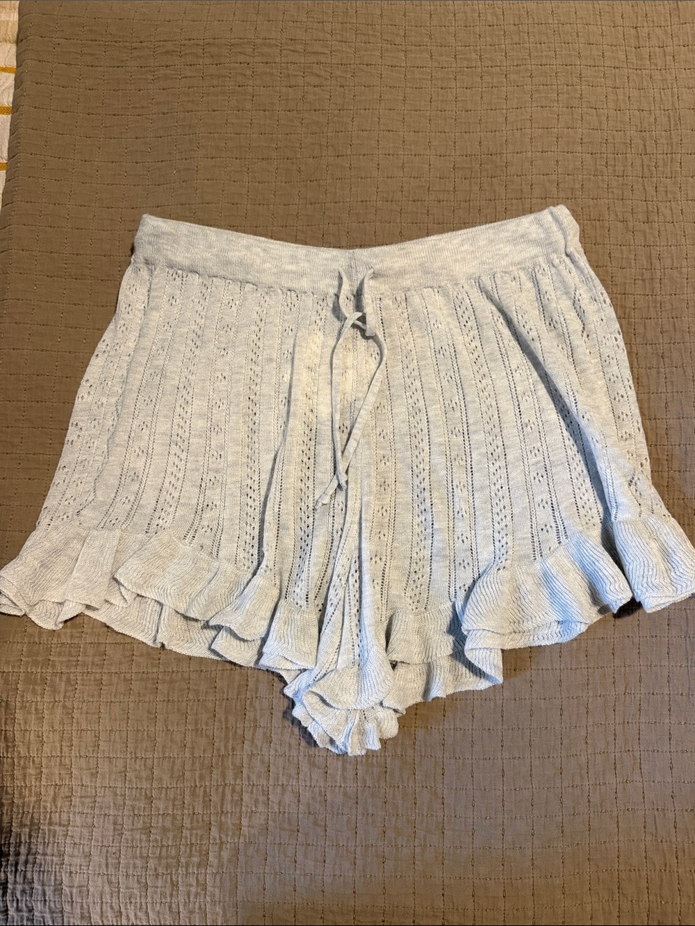 aerie Light Gray Ruffle Knit Shorts